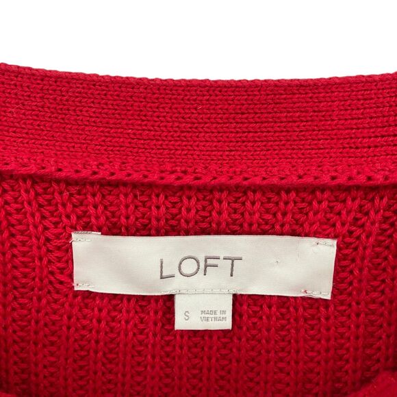 LOFT Women's Red Cable-Knit Long Sleeve Lace Up Tie Slit Pullover Sweater Size S - Picture 8 of 14